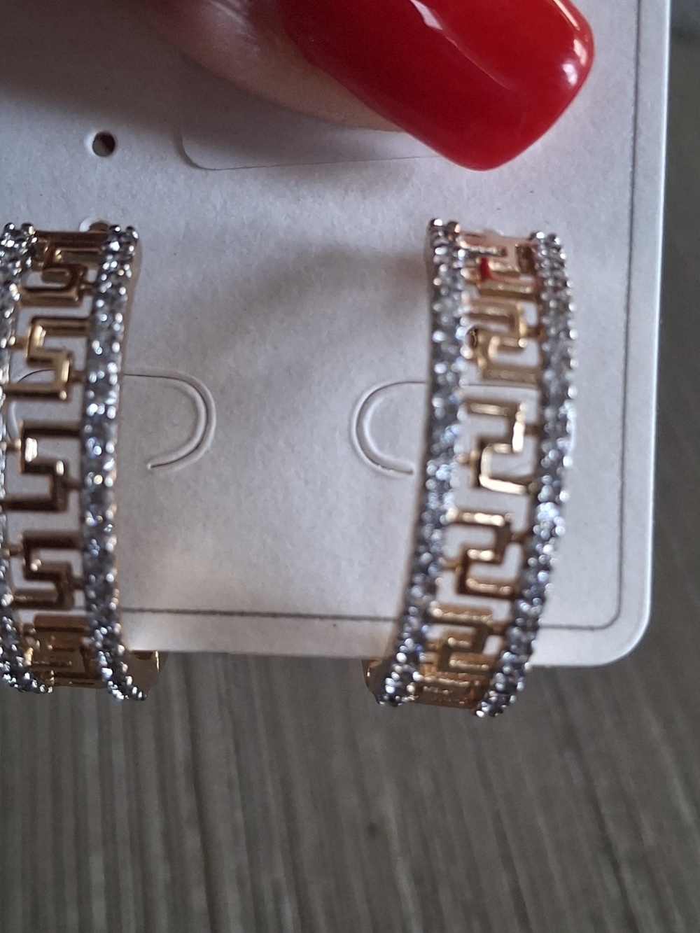 Gold-Tone Greek Key Crystal Hoop Earrings - Elegant Women's Jewelry